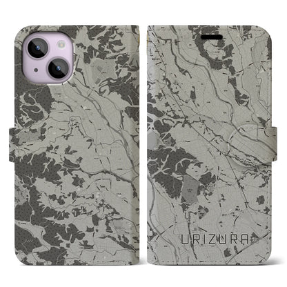 【瓜連（茨城県）】地図柄iPhoneケース（手帳タイプ）モノトーン・iPhone 14 用