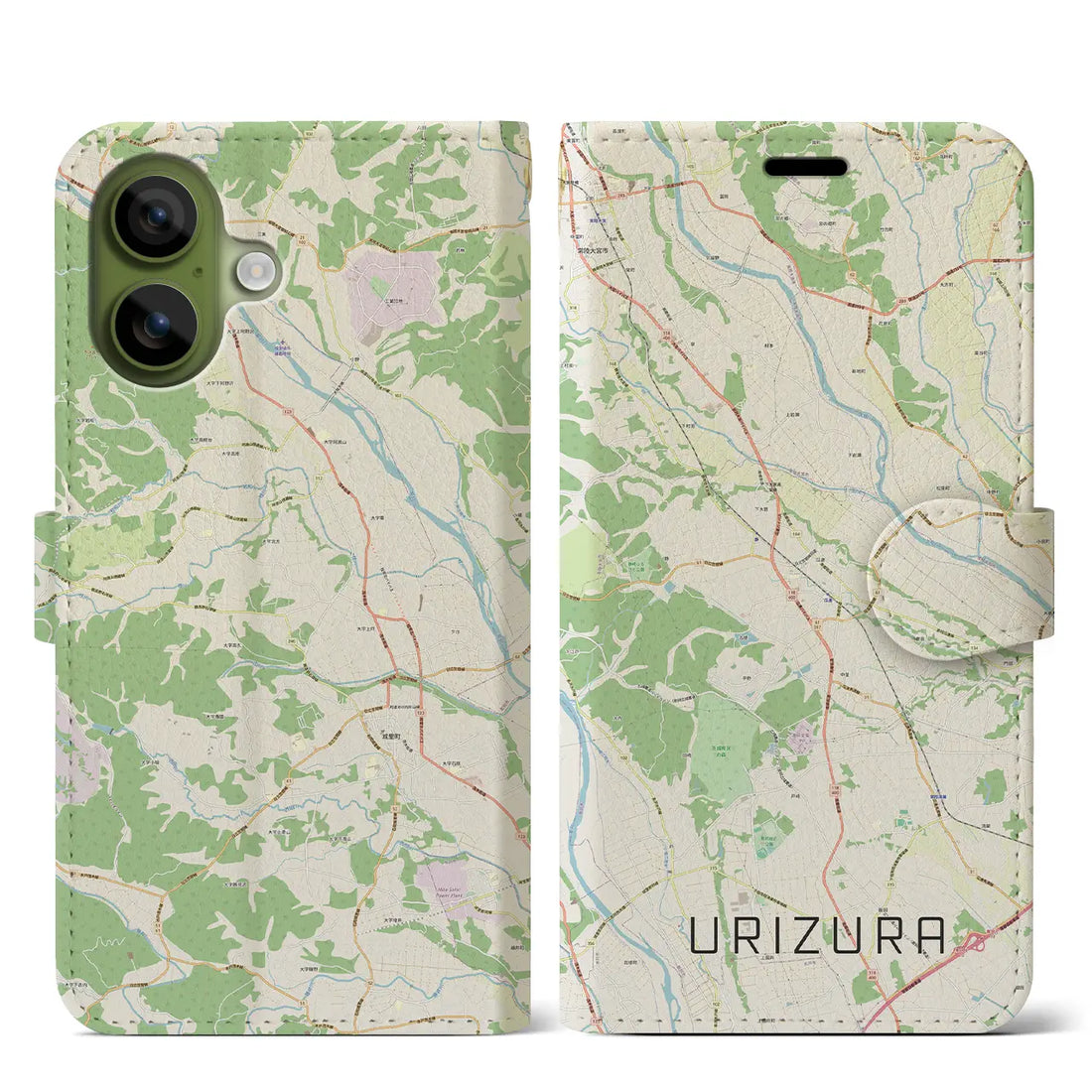 【瓜連（茨城県）】地図柄iPhoneケース（手帳タイプ）ナチュラル・iPhone 17 Pro Max 用