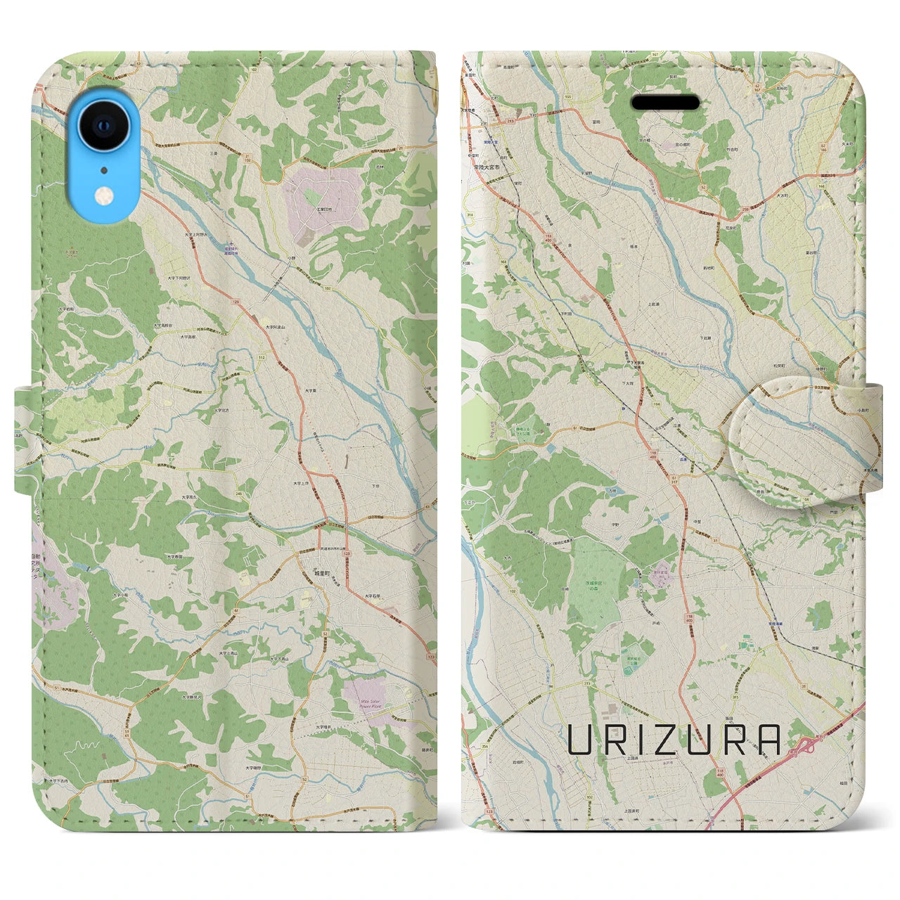 【瓜連（茨城県）】地図柄iPhoneケース（手帳タイプ）ナチュラル・iPhone XR 用