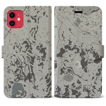 【潤井戸（千葉県）】地図柄iPhoneケース（手帳タイプ）モノトーン・iPhone 11 用