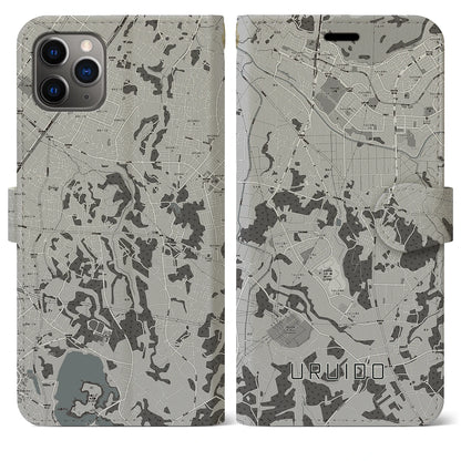 【潤井戸（千葉県）】地図柄iPhoneケース（手帳タイプ）モノトーン・iPhone 11 Pro Max 用