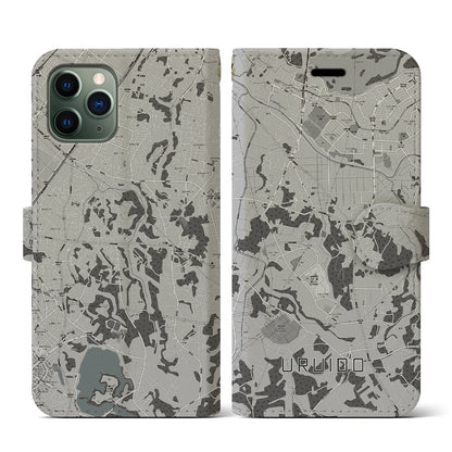 【潤井戸（千葉県）】地図柄iPhoneケース（手帳タイプ）モノトーン・iPhone 11 Pro 用