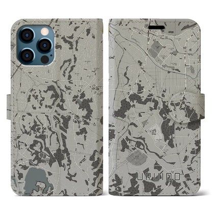 【潤井戸（千葉県）】地図柄iPhoneケース（手帳タイプ）モノトーン・iPhone 12 / 12 Pro 用