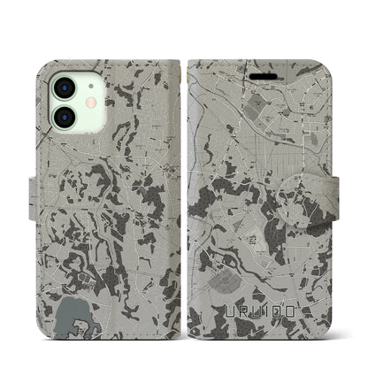 【潤井戸（千葉県）】地図柄iPhoneケース（手帳タイプ）モノトーン・iPhone 12 mini 用