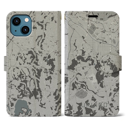 【潤井戸（千葉県）】地図柄iPhoneケース（手帳タイプ）モノトーン・iPhone 13 用