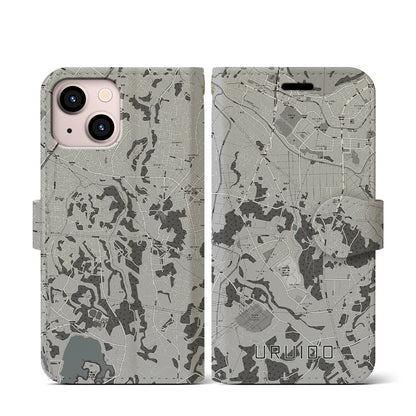 【潤井戸（千葉県）】地図柄iPhoneケース（手帳タイプ）モノトーン・iPhone 13 mini 用