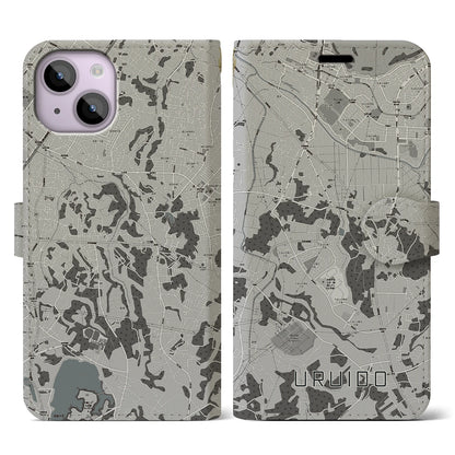 【潤井戸（千葉県）】地図柄iPhoneケース（手帳タイプ）モノトーン・iPhone 14 用