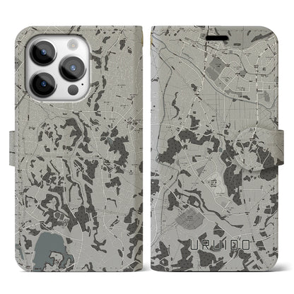 【潤井戸（千葉県）】地図柄iPhoneケース（手帳タイプ）モノトーン・iPhone 14 Pro 用