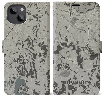 【潤井戸（千葉県）】地図柄iPhoneケース（手帳タイプ）モノトーン・iPhone 14 Plus 用