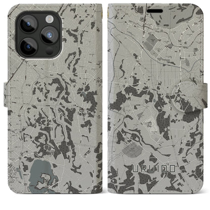 【潤井戸（千葉県）】地図柄iPhoneケース（手帳タイプ）モノトーン・iPhone 15 Pro Max 用