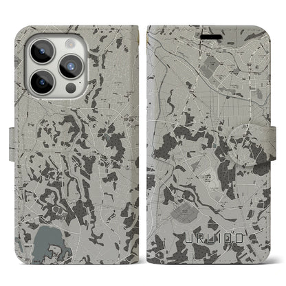 【潤井戸（千葉県）】地図柄iPhoneケース（手帳タイプ）モノトーン・iPhone 15 Pro 用