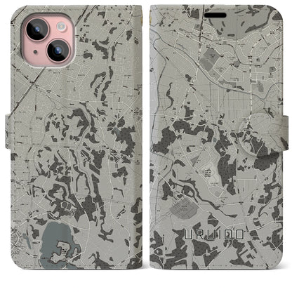 【潤井戸（千葉県）】地図柄iPhoneケース（手帳タイプ）モノトーン・iPhone 15 Plus 用