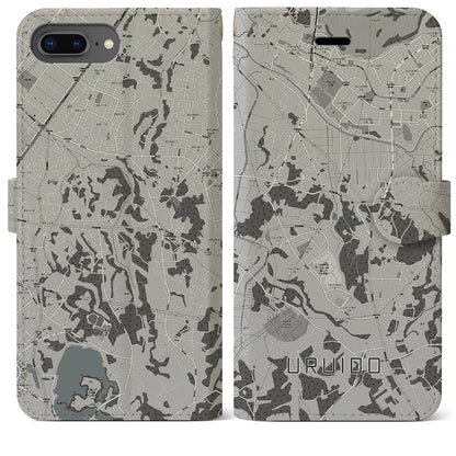【潤井戸（千葉県）】地図柄iPhoneケース（手帳タイプ）モノトーン・iPhone 8Plus /7Plus / 6sPlus / 6Plus 用