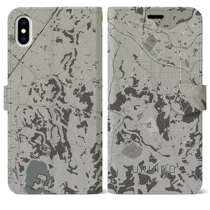 【潤井戸（千葉県）】地図柄iPhoneケース（手帳タイプ）モノトーン・iPhone XS Max 用