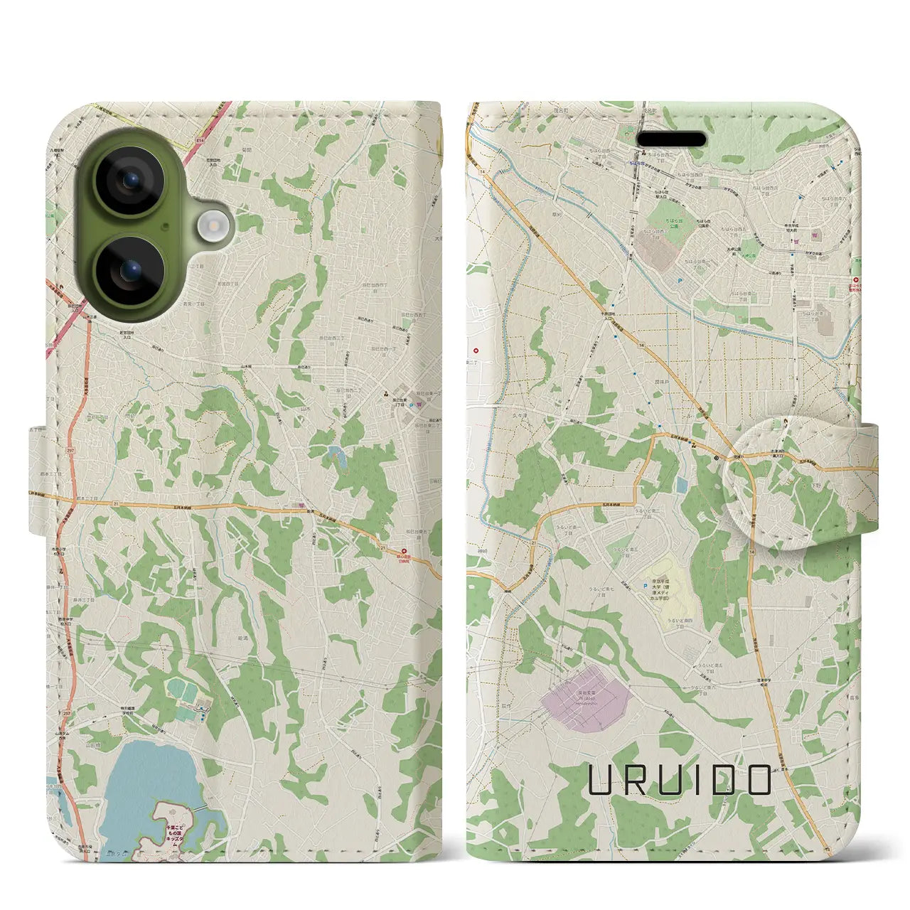 【潤井戸（千葉県）】地図柄iPhoneケース（手帳タイプ）ナチュラル・iPhone 17 Pro Max 用