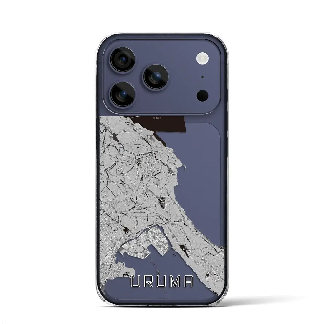 【うるま（沖縄県）】地図柄iPhoneケース（クリアタイプ）モノトーン・iPhone 17 Pro Max 用