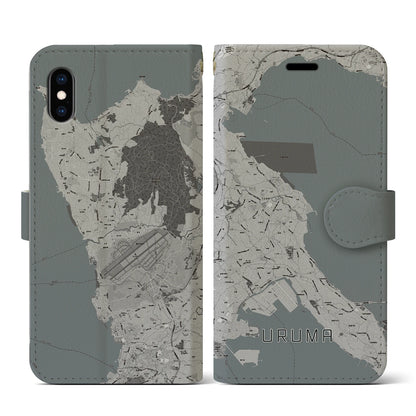 【うるま（沖縄県）】地図柄iPhoneケース（手帳タイプ）モノトーン・iPhone XS / X 用