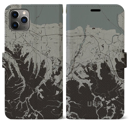 【宇佐（大分県）】地図柄iPhoneケース（手帳タイプ）モノトーン・iPhone 11 Pro Max 用