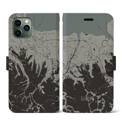 【宇佐（大分県）】地図柄iPhoneケース（手帳タイプ）モノトーン・iPhone 11 Pro 用