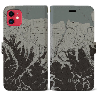 【宇佐（大分県）】地図柄iPhoneケース（手帳タイプ）モノトーン・iPhone 11 用