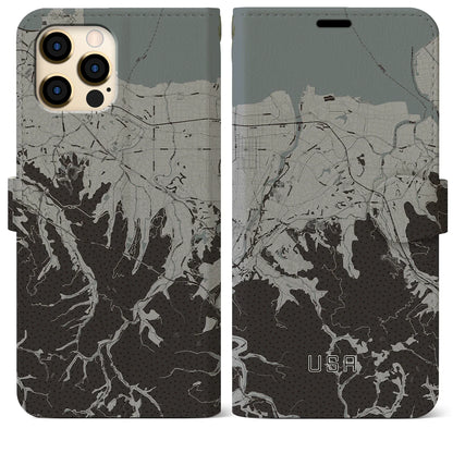 【宇佐（大分県）】地図柄iPhoneケース（手帳タイプ）モノトーン・iPhone 12 Pro Max 用