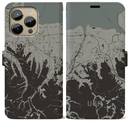 【宇佐（大分県）】地図柄iPhoneケース（手帳タイプ）モノトーン・iPhone 14 Pro Max 用