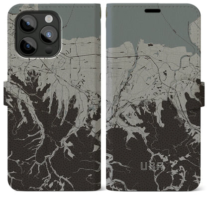 【宇佐（大分県）】地図柄iPhoneケース（手帳タイプ）モノトーン・iPhone 15 Pro Max 用