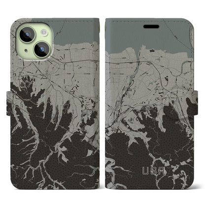 【宇佐（大分県）】地図柄iPhoneケース（手帳タイプ）モノトーン・iPhone 15 用