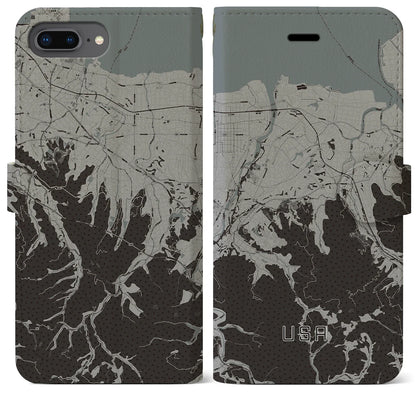 【宇佐（大分県）】地図柄iPhoneケース（手帳タイプ）モノトーン・iPhone 8Plus /7Plus / 6sPlus / 6Plus 用