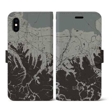 【宇佐（大分県）】地図柄iPhoneケース（手帳タイプ）モノトーン・iPhone XS / X 用