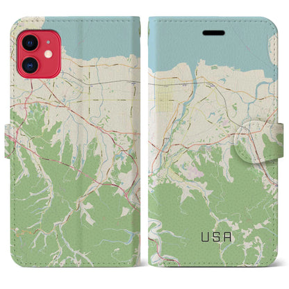 【宇佐（大分県）】地図柄iPhoneケース（手帳タイプ）ナチュラル・iPhone 11 用