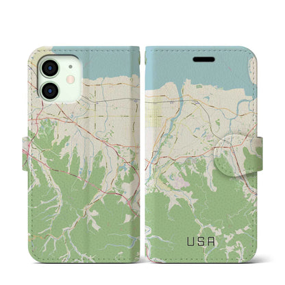 【宇佐（大分県）】地図柄iPhoneケース（手帳タイプ）ナチュラル・iPhone 12 mini 用