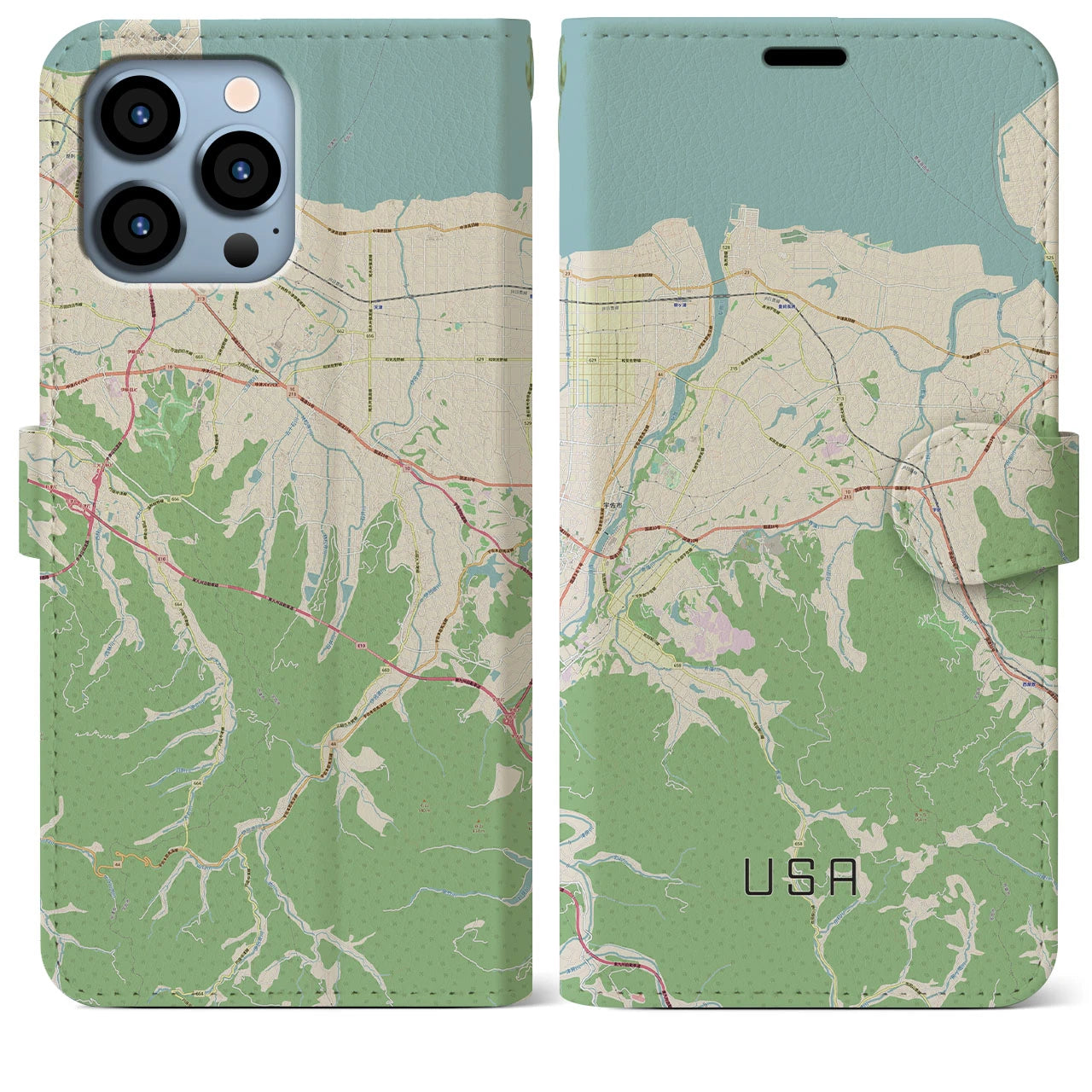 【宇佐】地図柄iPhoneケース（手帳両面タイプ・ナチュラル）iPhone 13 Pro Max 用