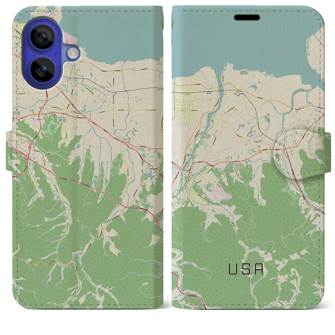 【宇佐(大分県)】地図柄iPhoneケース(手帳タイプ)ナチュラル・iPhone 16 Pro Max 用