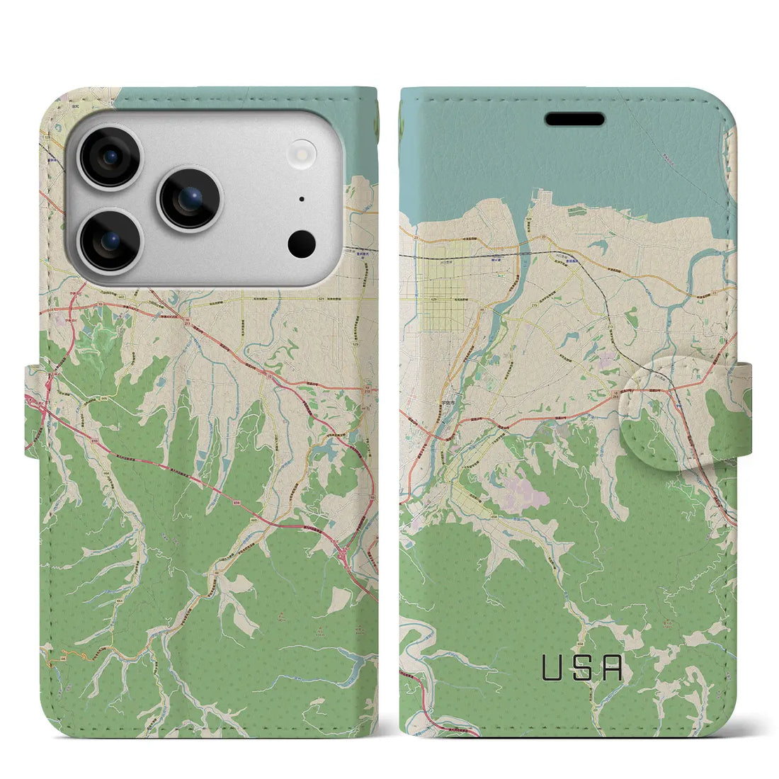 【宇佐（大分県）】地図柄iPhoneケース（手帳タイプ）ナチュラル・iPhone 17 Pro Max 用