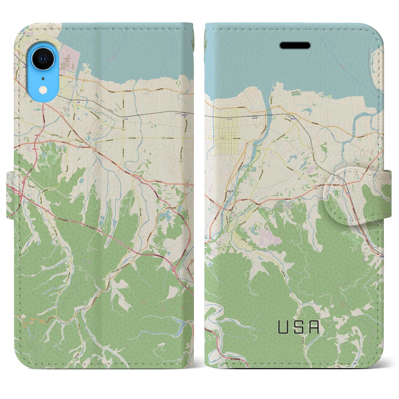 【宇佐】地図柄iPhoneケース（手帳両面タイプ・ナチュラル）iPhone XR 用