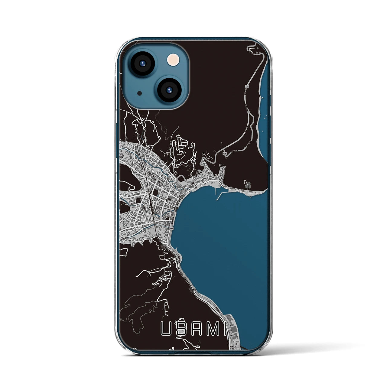 【宇佐美（静岡県）】地図柄iPhoneケース（クリアタイプ）モノトーン・iPhone 13 用