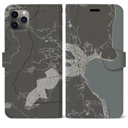 【宇佐美（静岡県）】地図柄iPhoneケース（手帳タイプ）モノトーン・iPhone 11 Pro Max 用