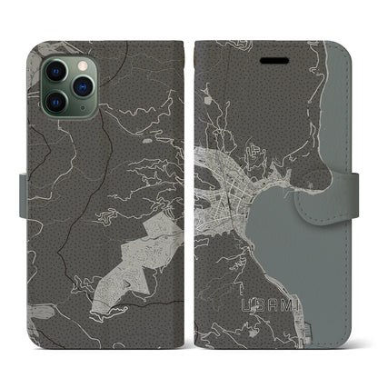 【宇佐美（静岡県）】地図柄iPhoneケース（手帳タイプ）モノトーン・iPhone 11 Pro 用