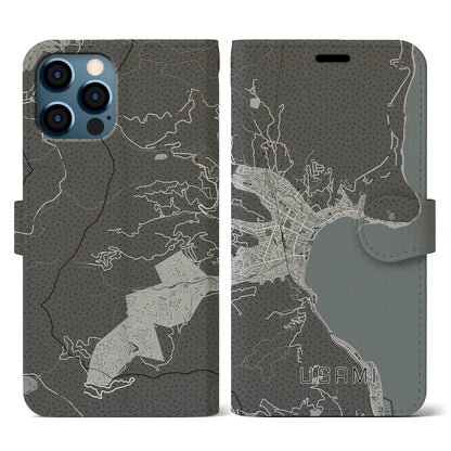 【宇佐美（静岡県）】地図柄iPhoneケース（手帳タイプ）モノトーン・iPhone 12 / 12 Pro 用