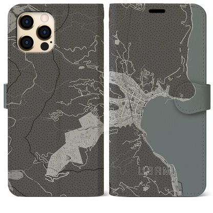 【宇佐美（静岡県）】地図柄iPhoneケース（手帳タイプ）モノトーン・iPhone 12 Pro Max 用