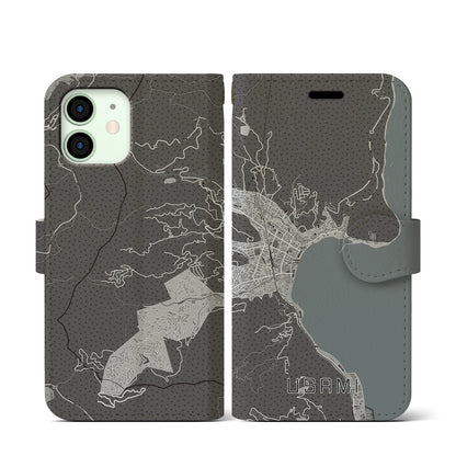 【宇佐美（静岡県）】地図柄iPhoneケース（手帳タイプ）モノトーン・iPhone 12 mini 用