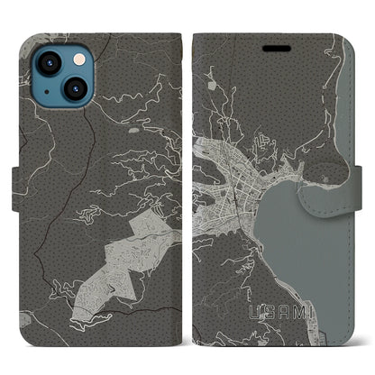 【宇佐美（静岡県）】地図柄iPhoneケース（手帳タイプ）モノトーン・iPhone 13 用