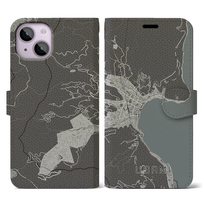 【宇佐美（静岡県）】地図柄iPhoneケース（手帳タイプ）モノトーン・iPhone 14 用