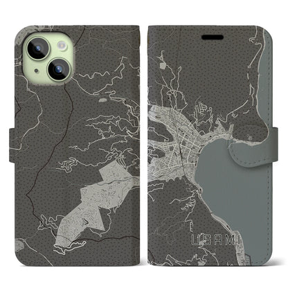 【宇佐美（静岡県）】地図柄iPhoneケース（手帳タイプ）モノトーン・iPhone 15 用