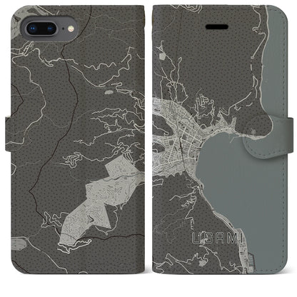 【宇佐美（静岡県）】地図柄iPhoneケース（手帳タイプ）モノトーン・iPhone 8Plus /7Plus / 6sPlus / 6Plus 用