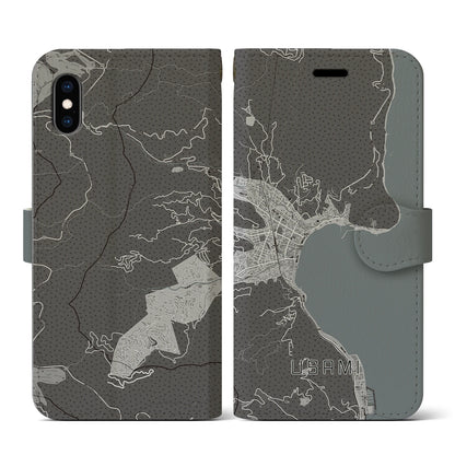 【宇佐美（静岡県）】地図柄iPhoneケース（手帳タイプ）モノトーン・iPhone XS / X 用