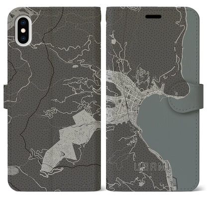 【宇佐美（静岡県）】地図柄iPhoneケース（手帳タイプ）モノトーン・iPhone XS Max 用