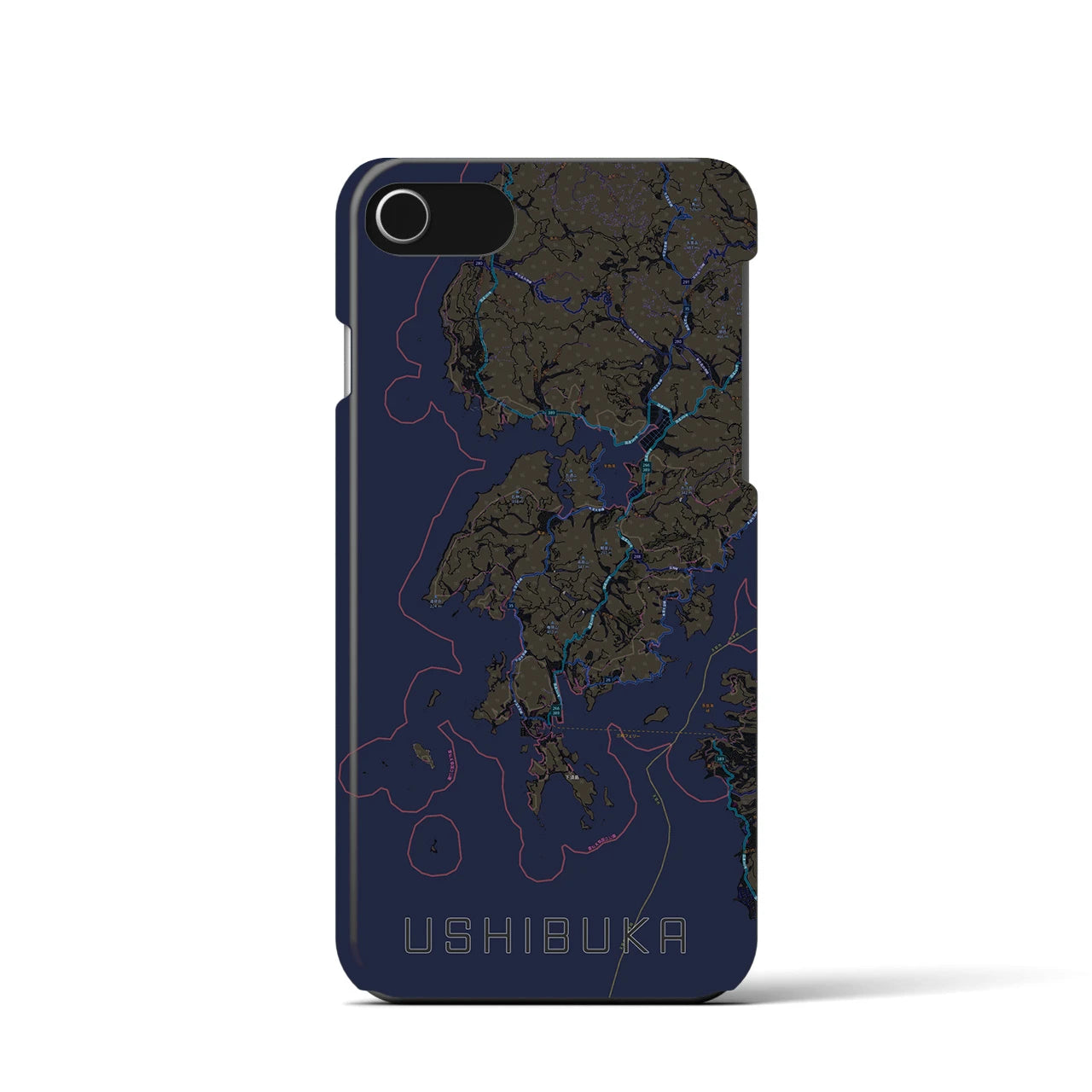 【牛深（熊本県）】地図柄iPhoneケース（バックカバータイプ）