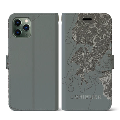 【牛深（熊本県）】地図柄iPhoneケース（手帳タイプ）モノトーン・iPhone 11 Pro 用